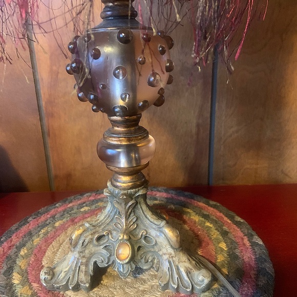 Vintage-Inspired Burgundy Table Lamp with Fringe - Picture 2 of 5